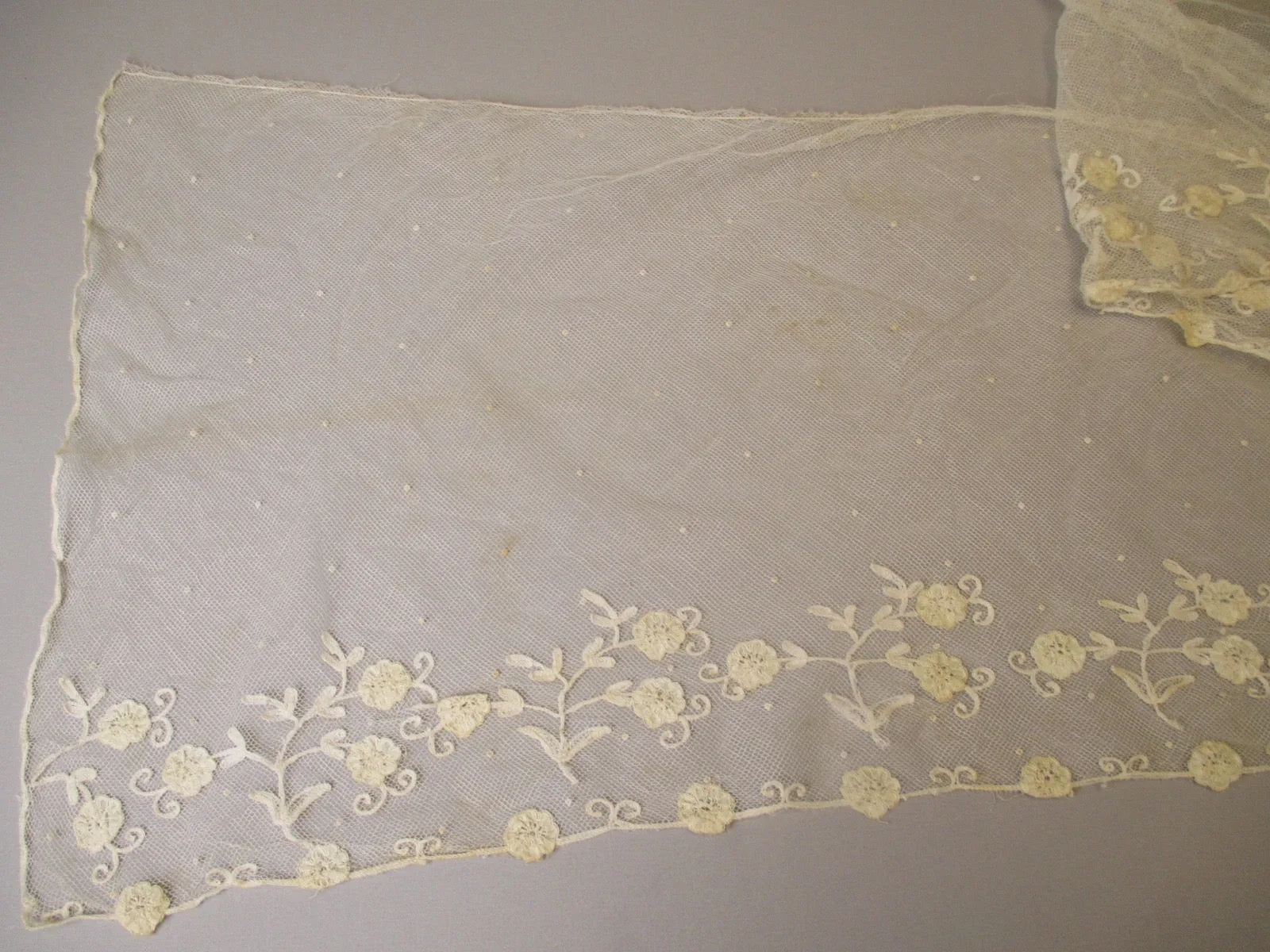 Antique Victorian Embroidered net Flounce