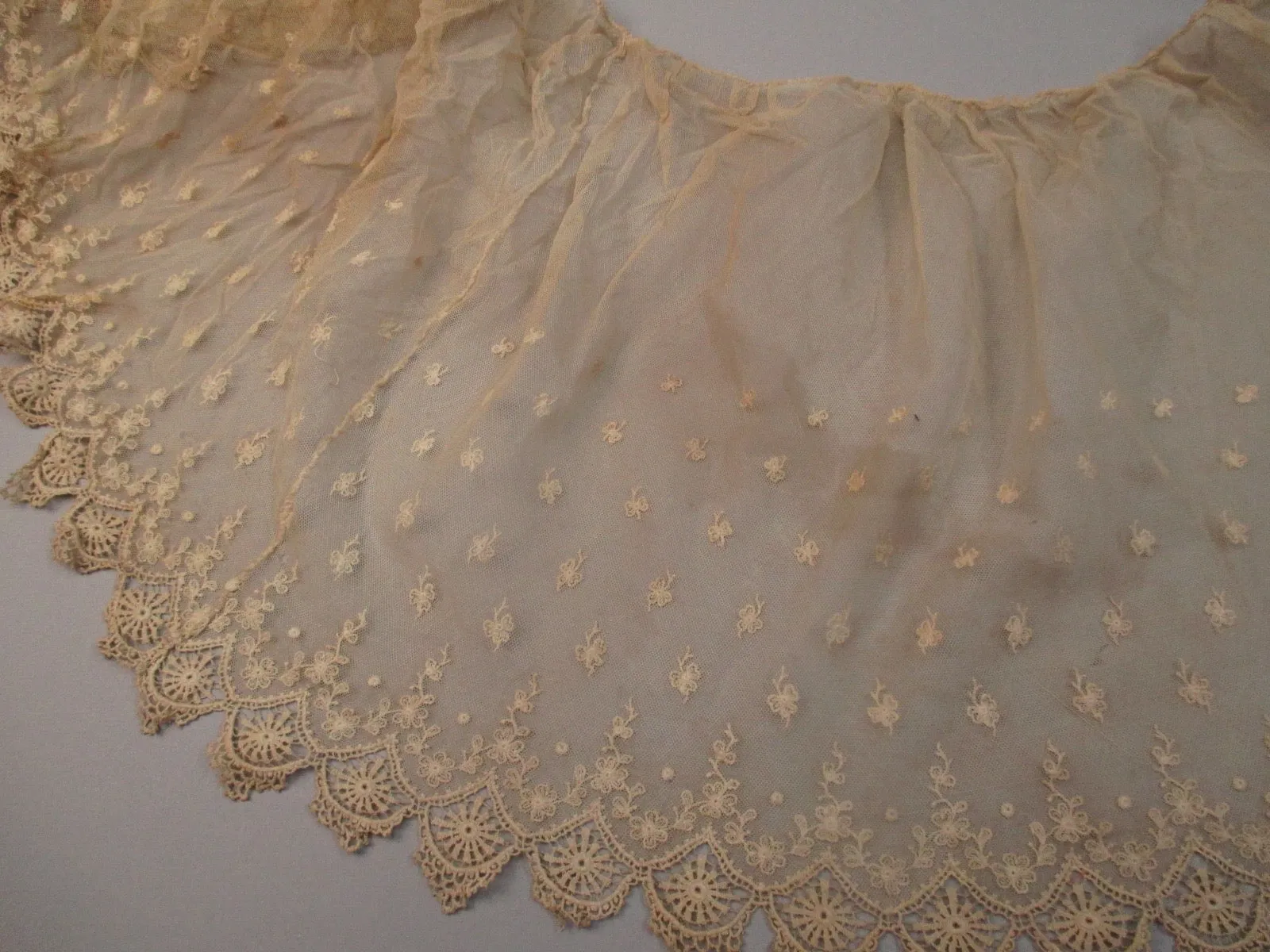 Antique Victorian Embroidered net flounce