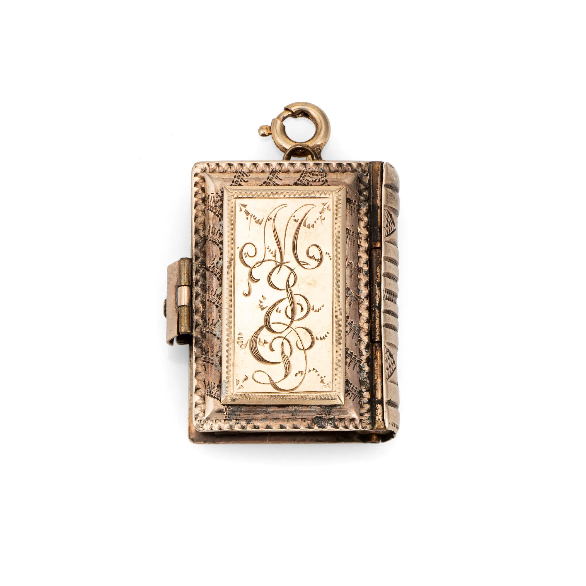 Antique Victorian Family Book Locket Charm 14k Rose Gold Pendant Opens 8 Photo