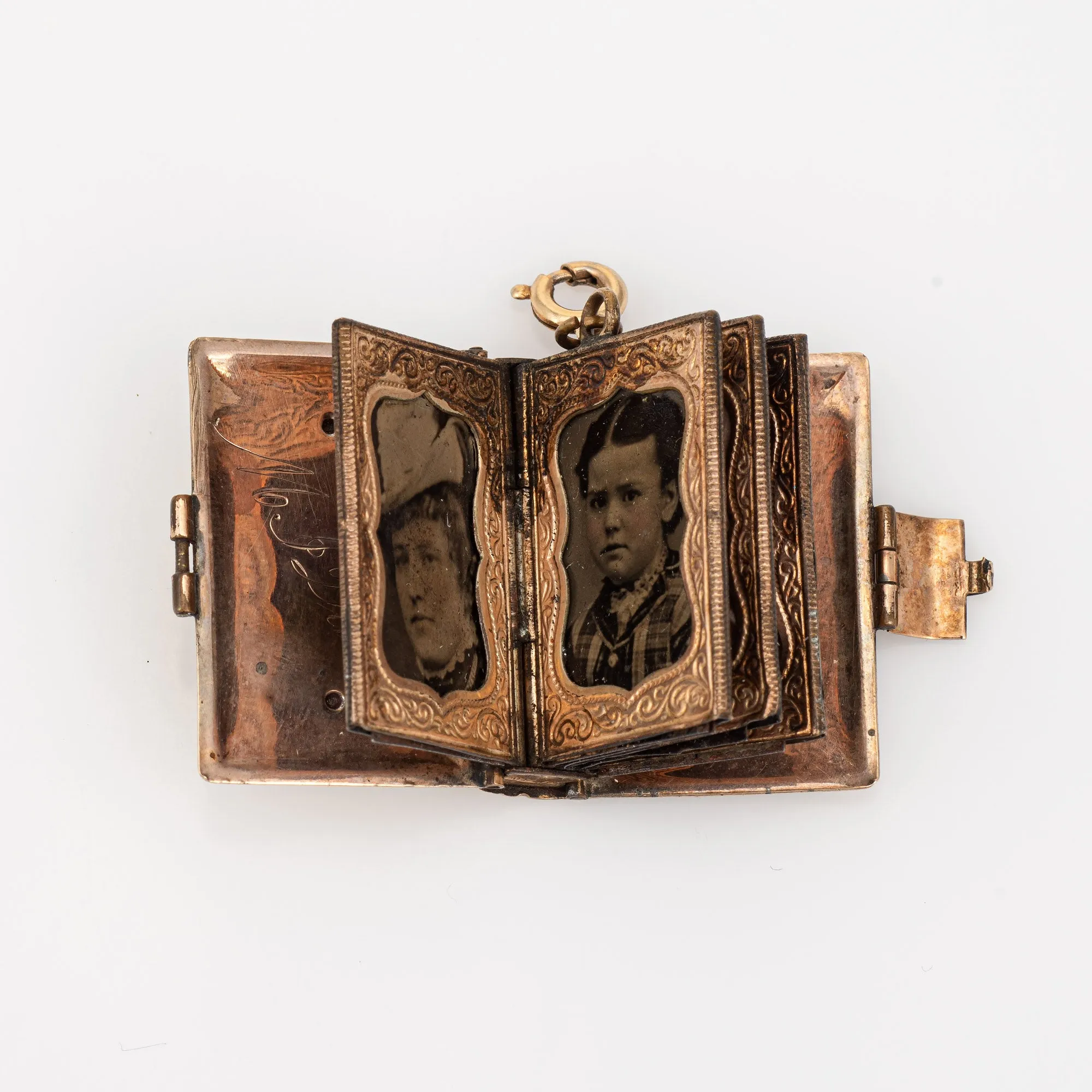 Antique Victorian Family Book Locket Charm 14k Rose Gold Pendant Opens 8 Photo
