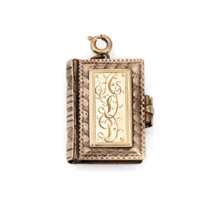 Antique Victorian Family Book Locket Charm 14k Rose Gold Pendant Opens 8 Photo