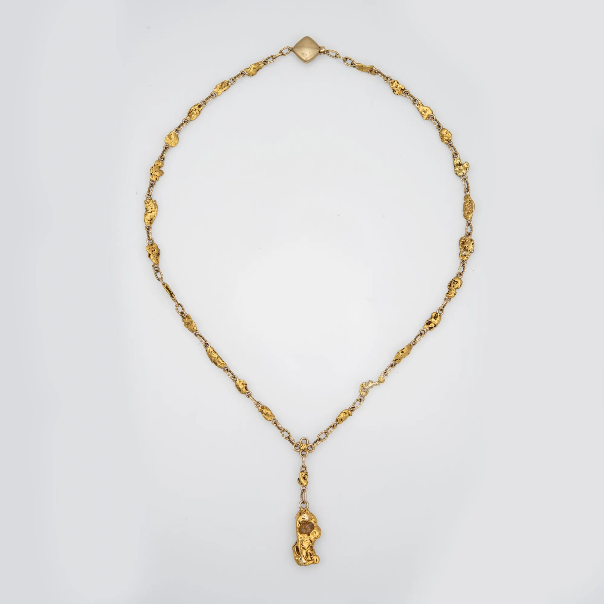 Antique Victorian Gold Nugget Necklace 19" Chain Drop Fine Vintage Jewelry