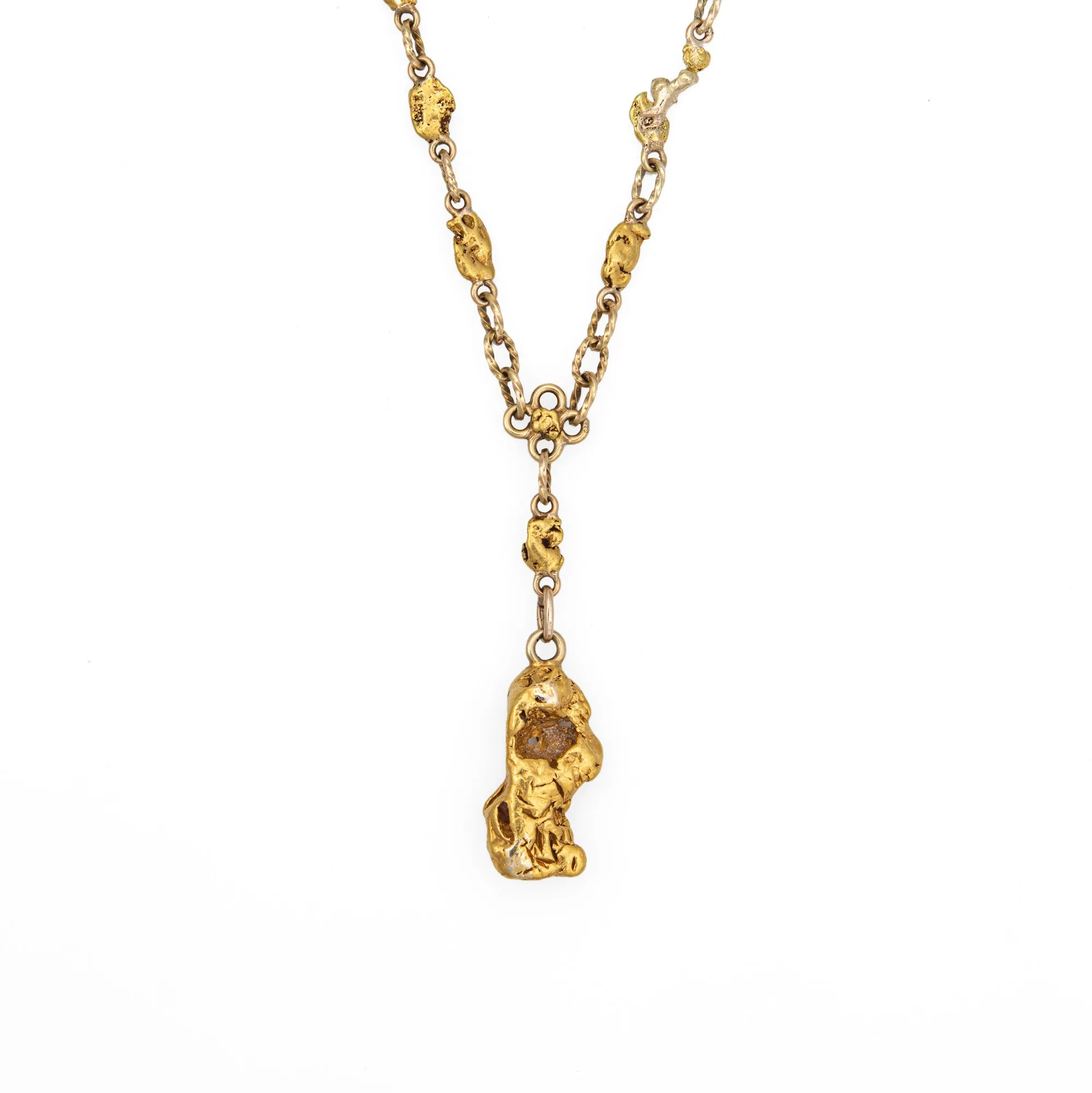 Antique Victorian Gold Nugget Necklace 19" Chain Drop Fine Vintage Jewelry