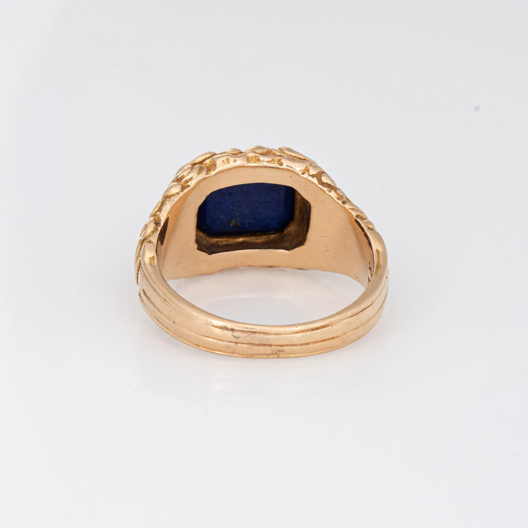 Antique Victorian Lapis Lazuli Crest Ring Intaglio Signet 14k Yellow Gold 8.25