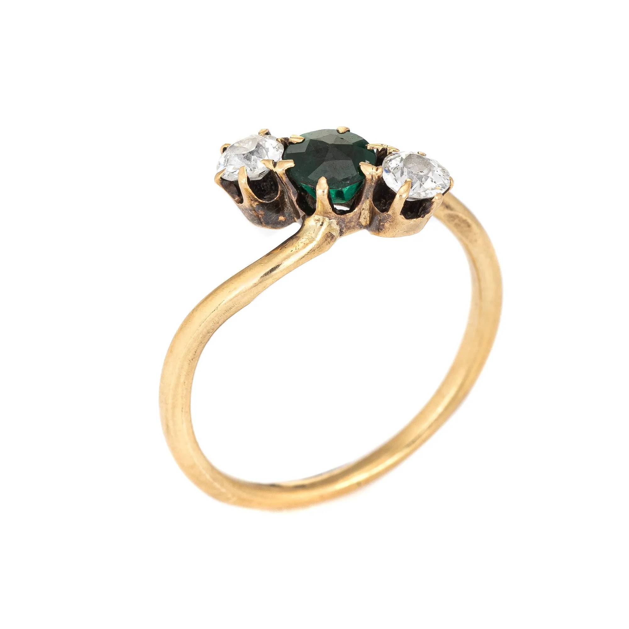 Antique Victorian Old Mine Diamond Ring Three Stone Vintage 14k Yellow Gold Sz 6