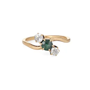 Antique Victorian Old Mine Diamond Ring Three Stone Vintage 14k Yellow Gold Sz 6