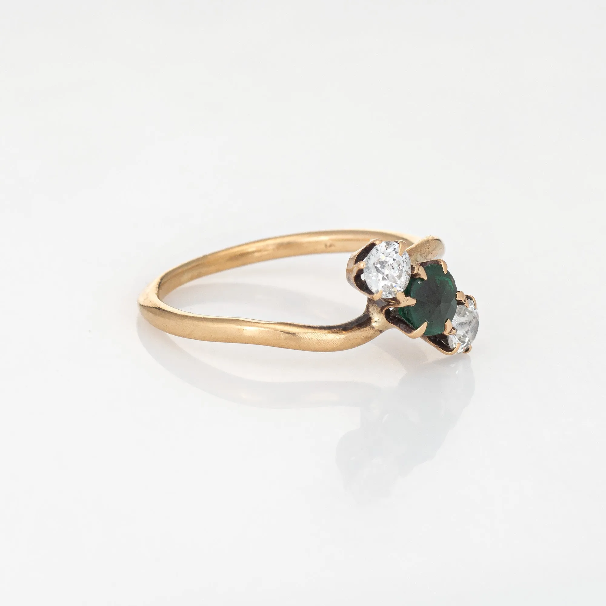 Antique Victorian Old Mine Diamond Ring Three Stone Vintage 14k Yellow Gold Sz 6