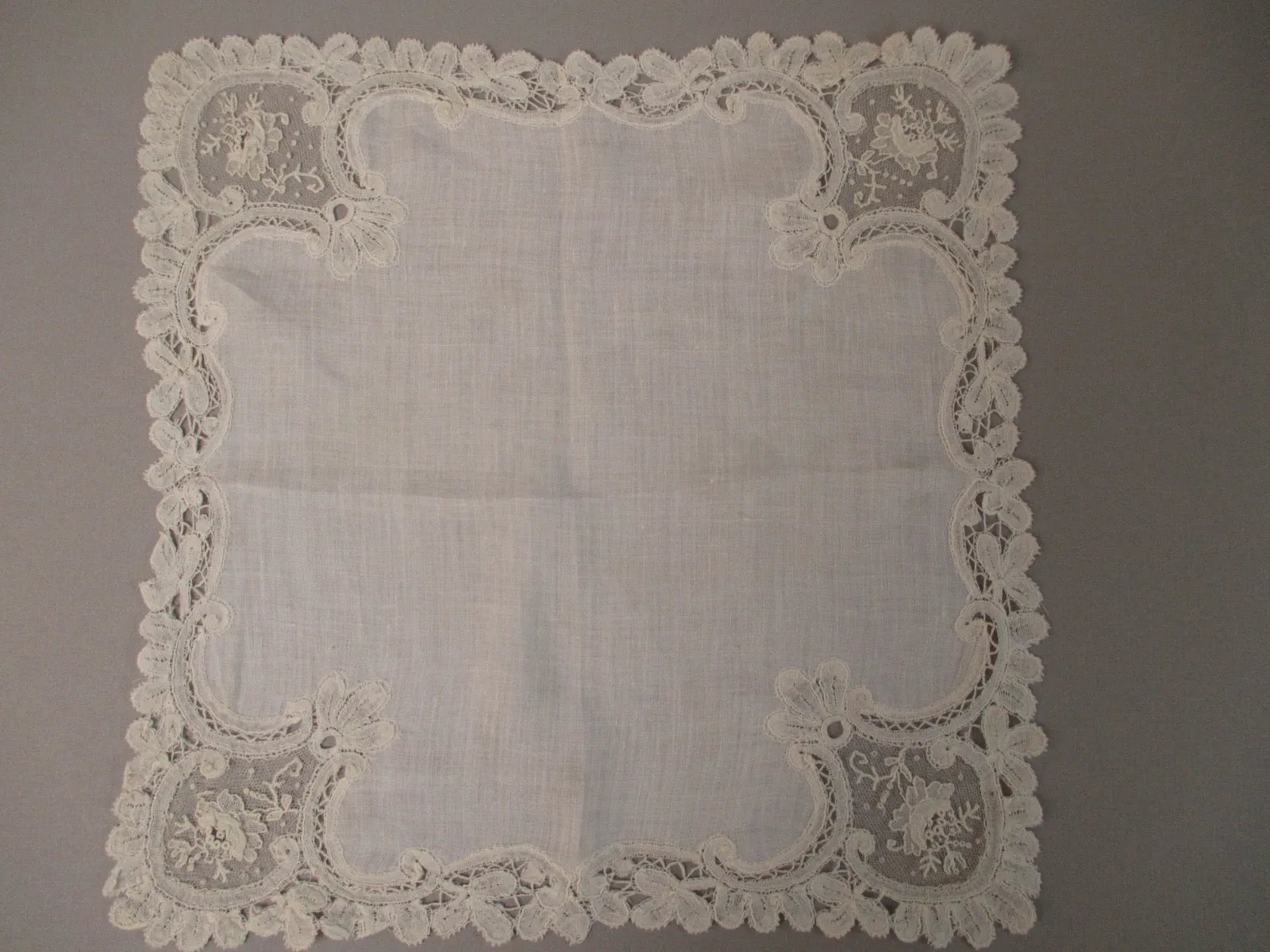 Antique Victorian Point De Gaze Lace Bridal Handkerchief