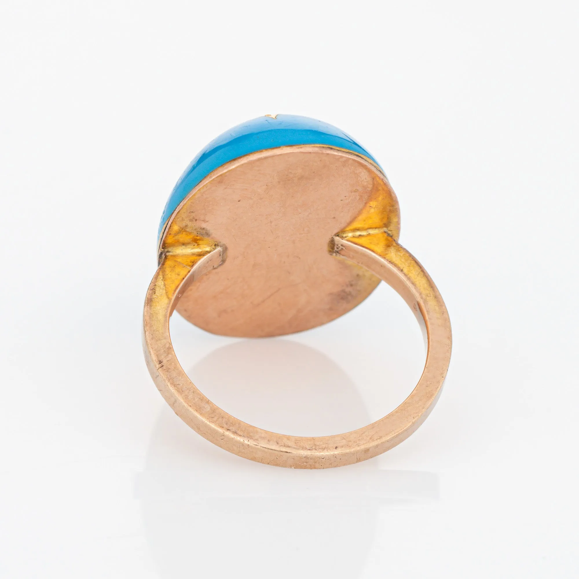 Antique Victorian Star Ring Blue Enamel Pearl Dome Vintage 9k Yellow Gold Sz 5