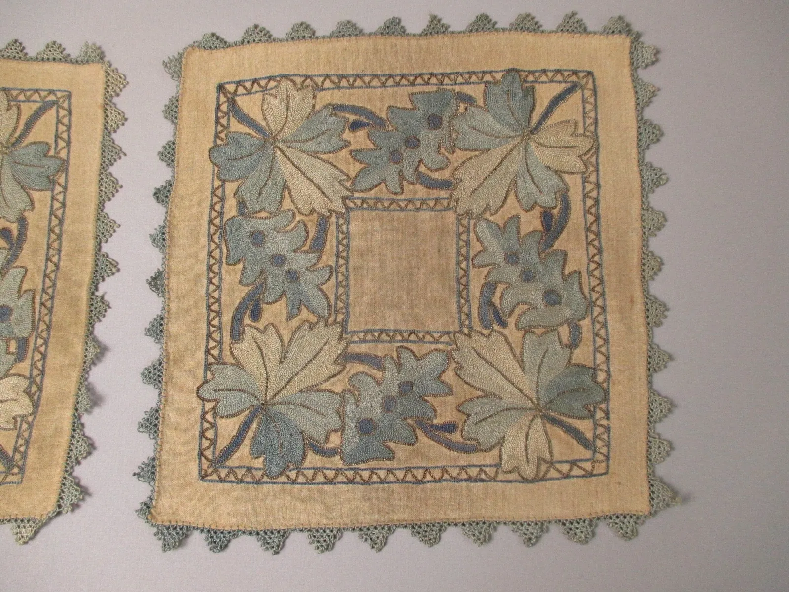 Antique Victorian Tambour Embroidery Doilies set of 2