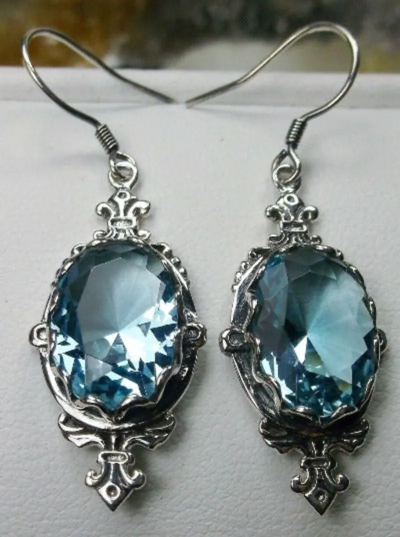 Aquamarine Sky Blue Pin Earrings, Rose Gold plated or Sterling Silver, Stylish Victorian Jewelry Design#E18