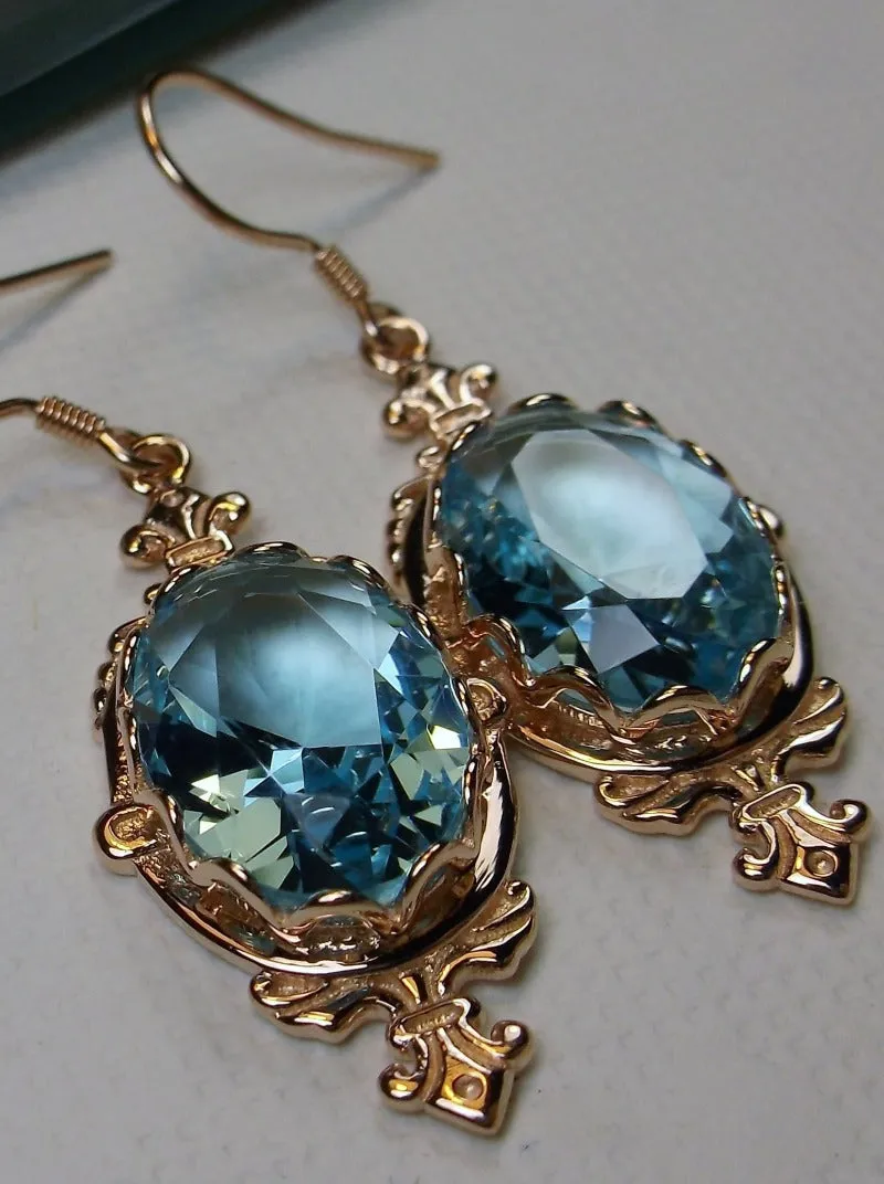 Aquamarine Sky Blue Pin Earrings, Rose Gold plated or Sterling Silver, Stylish Victorian Jewelry Design#E18