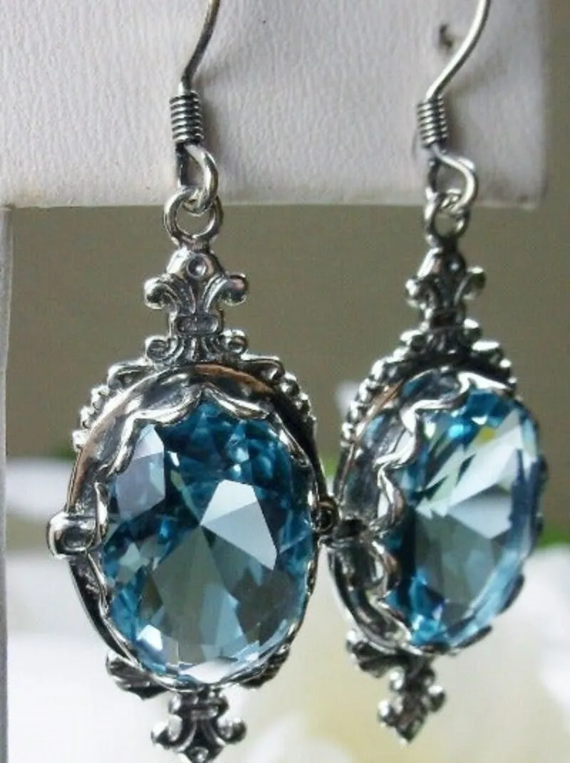 Aquamarine Sky Blue Pin Earrings, Rose Gold plated or Sterling Silver, Stylish Victorian Jewelry Design#E18