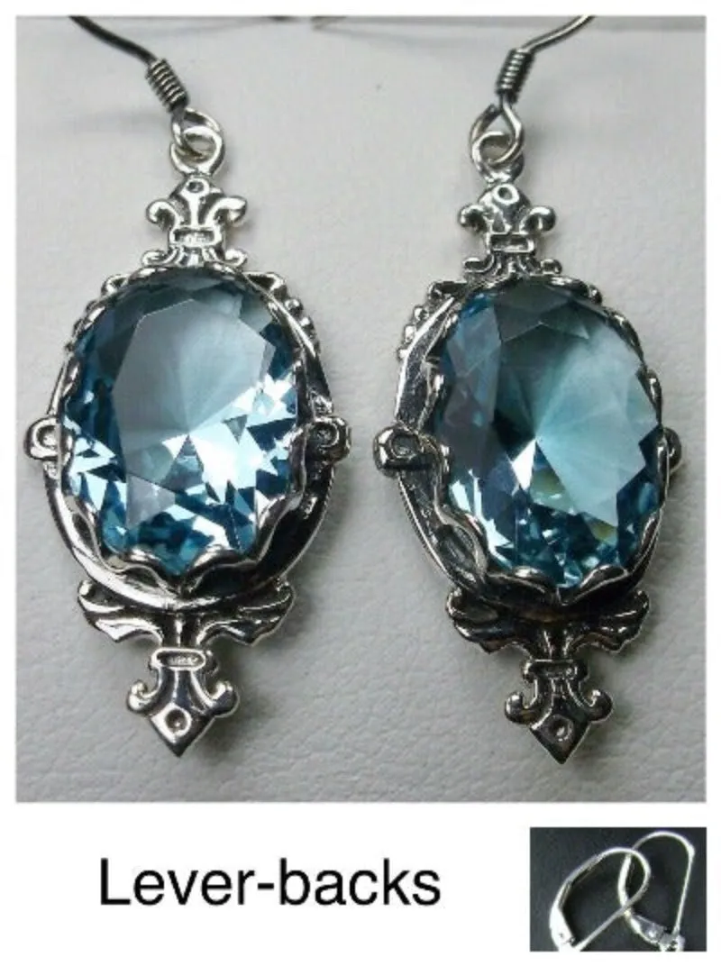 Aquamarine Sky Blue Pin Earrings, Rose Gold plated or Sterling Silver, Stylish Victorian Jewelry Design#E18