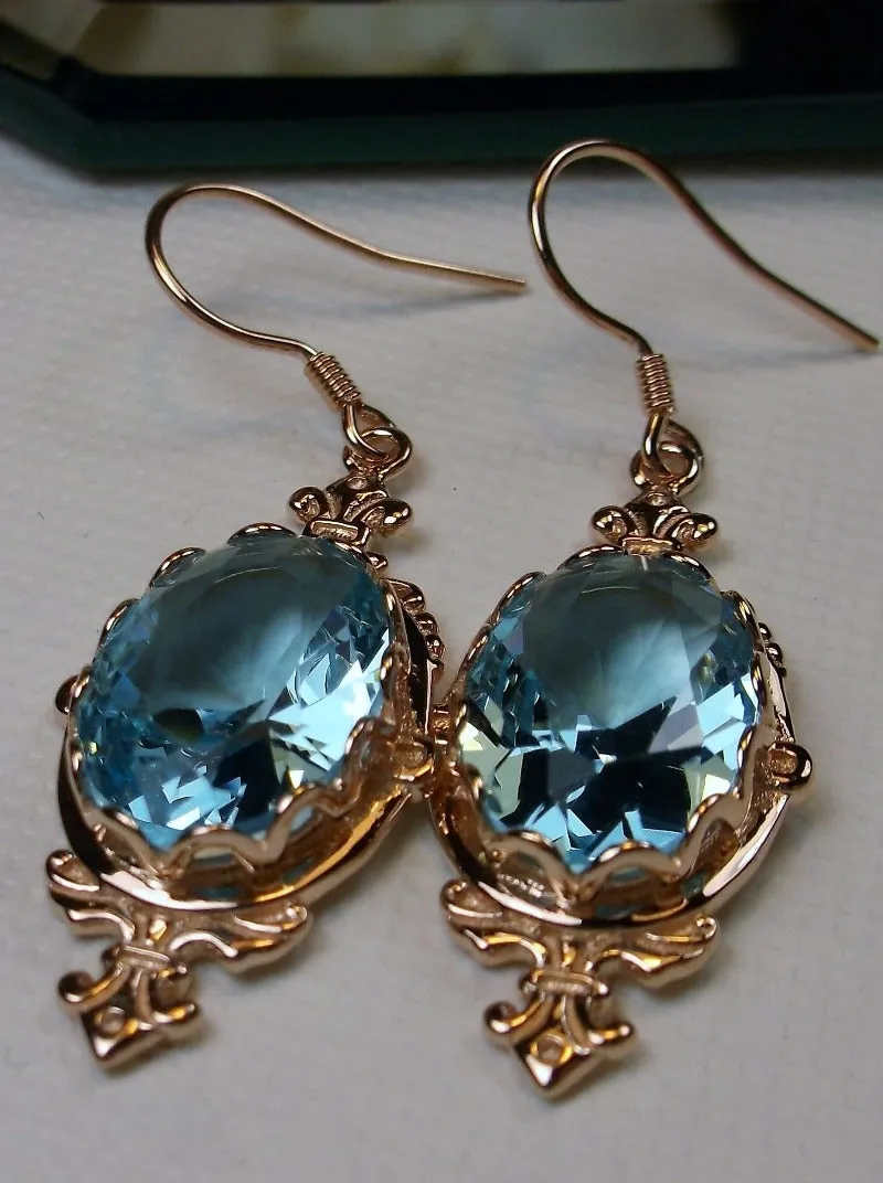 Aquamarine Sky Blue Pin Earrings, Rose Gold plated or Sterling Silver, Stylish Victorian Jewelry Design#E18