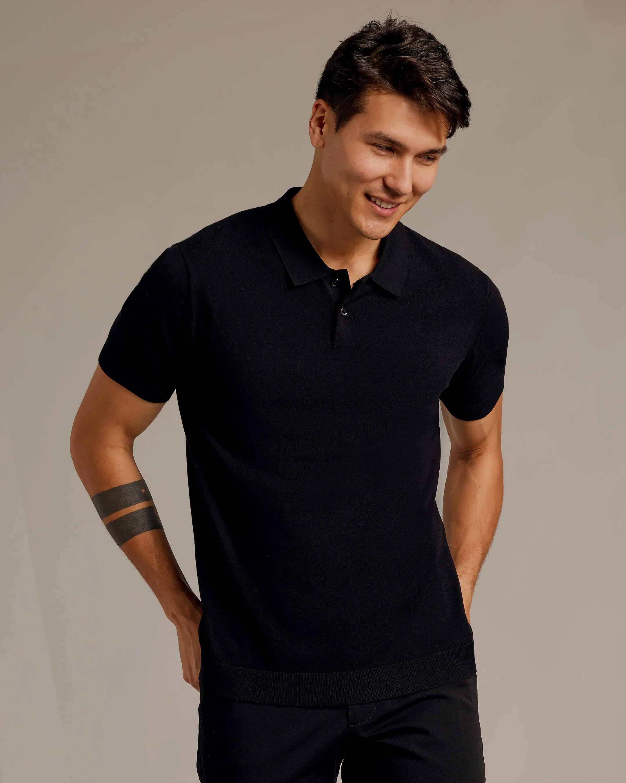Black Short Sleeve Sweater Polo 2.0