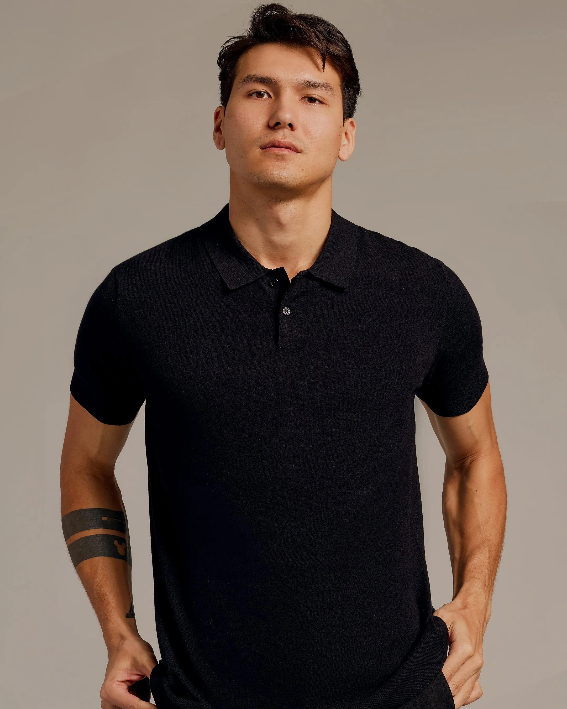 Black Short Sleeve Sweater Polo 2.0