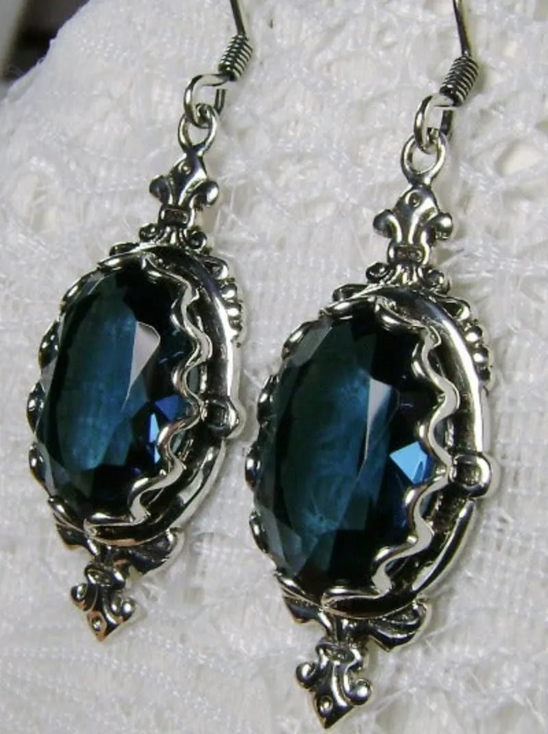 Blue Sapphire Pin Earrings, Sterling Silver or Rose Gold plated, Stylish Victorian Jewelry Design#E18