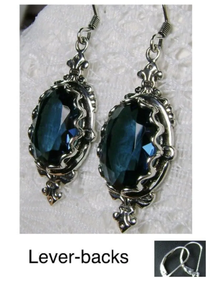 Blue Sapphire Pin Earrings, Sterling Silver or Rose Gold plated, Stylish Victorian Jewelry Design#E18