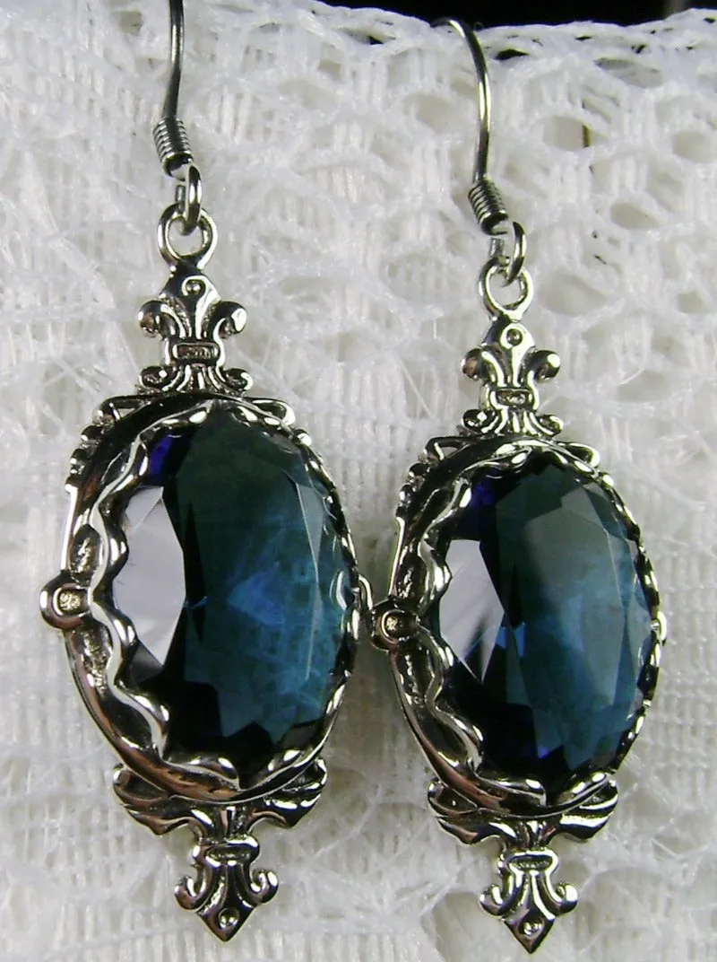 Blue Sapphire Pin Earrings, Sterling Silver or Rose Gold plated, Stylish Victorian Jewelry Design#E18