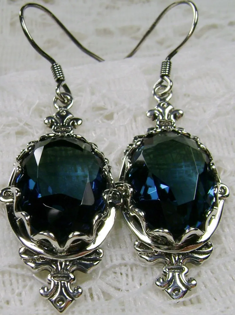 Blue Sapphire Pin Earrings, Sterling Silver or Rose Gold plated, Stylish Victorian Jewelry Design#E18