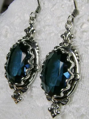 Blue Sapphire Pin Earrings, Sterling Silver or Rose Gold plated, Stylish Victorian Jewelry Design#E18