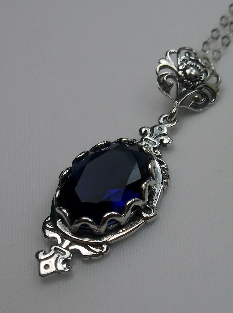 Blue Sapphire Pin Pendant, Stylish Victorian Jewelry Design#P18