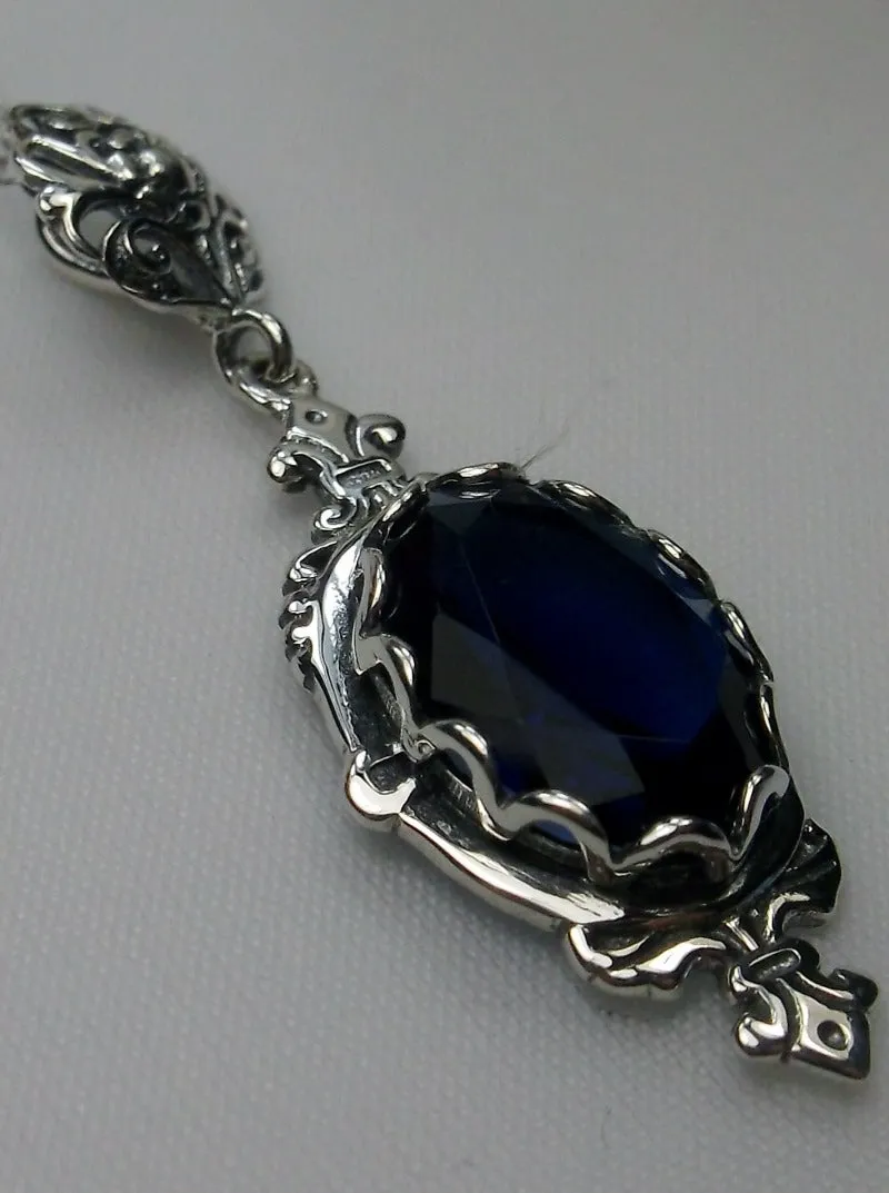 Blue Sapphire Pin Pendant, Stylish Victorian Jewelry Design#P18