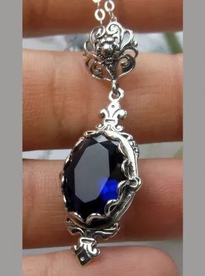 Blue Sapphire Pin Pendant, Stylish Victorian Jewelry Design#P18