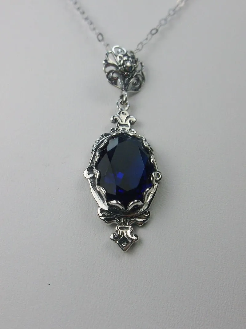 Blue Sapphire Pin Pendant, Stylish Victorian Jewelry Design#P18