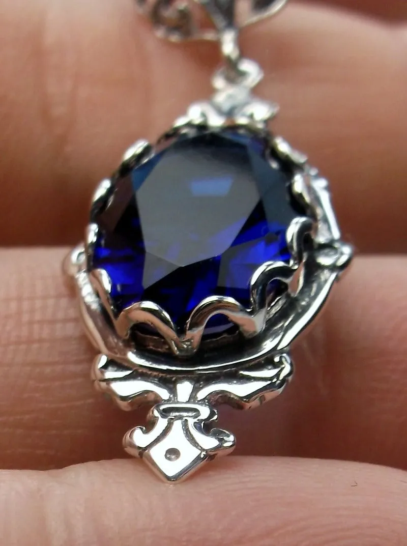 Blue Sapphire Pin Pendant, Stylish Victorian Jewelry Design#P18