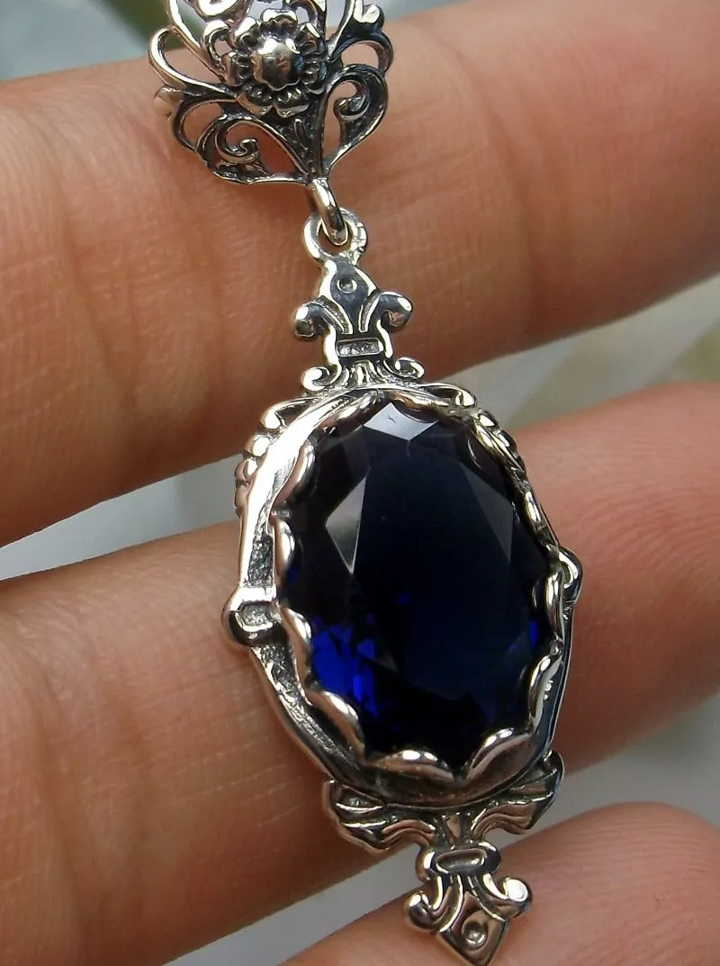 Blue Sapphire Pin Pendant, Stylish Victorian Jewelry Design#P18