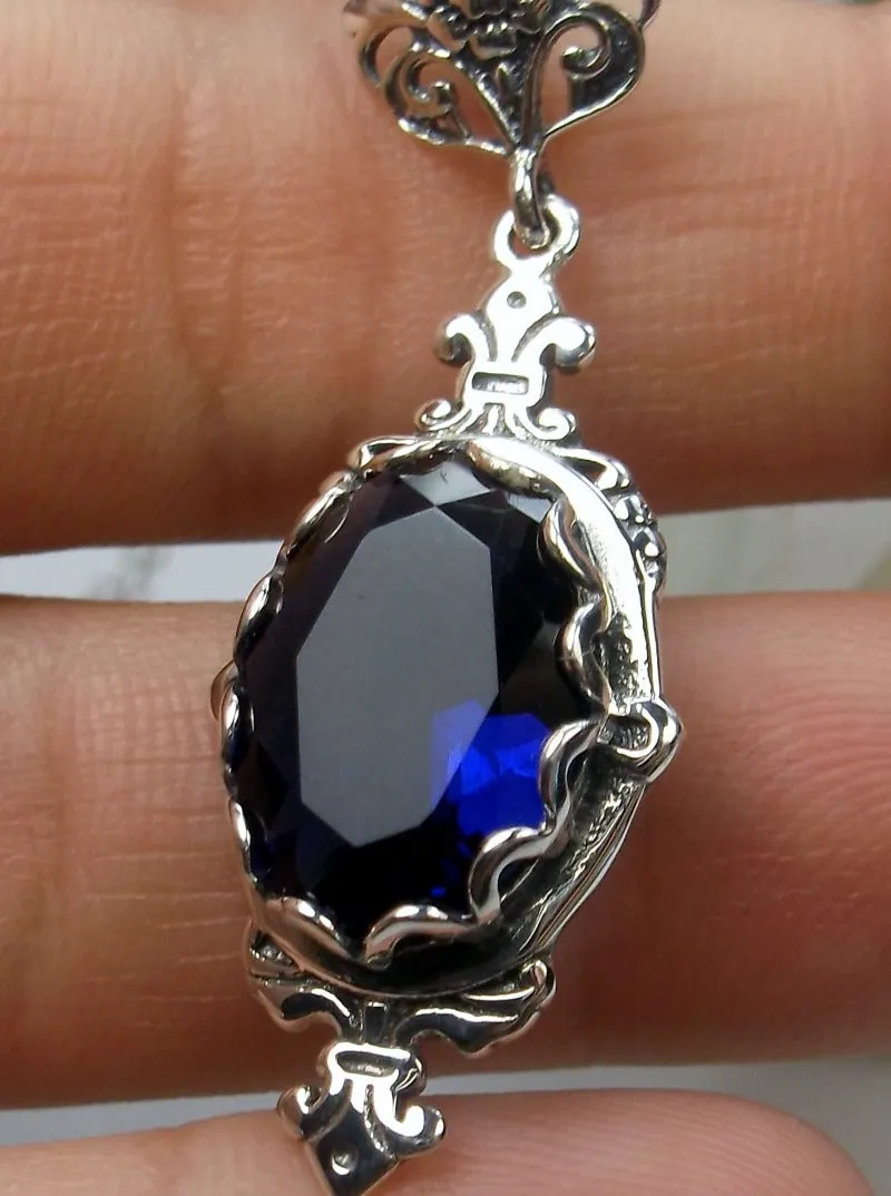 Blue Sapphire Pin Pendant, Stylish Victorian Jewelry Design#P18