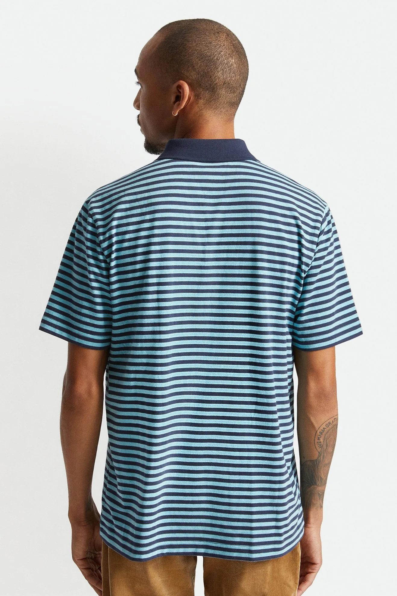 BRIXTON MICRO STRIPE S/S POLO KNIT HEATHER TEAL/NAVY
