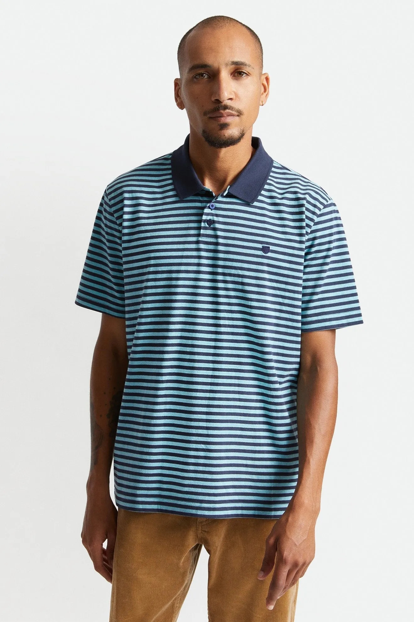 BRIXTON MICRO STRIPE S/S POLO KNIT HEATHER TEAL/NAVY