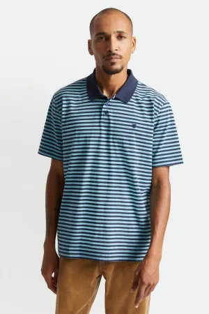 BRIXTON MICRO STRIPE S/S POLO KNIT HEATHER TEAL/NAVY