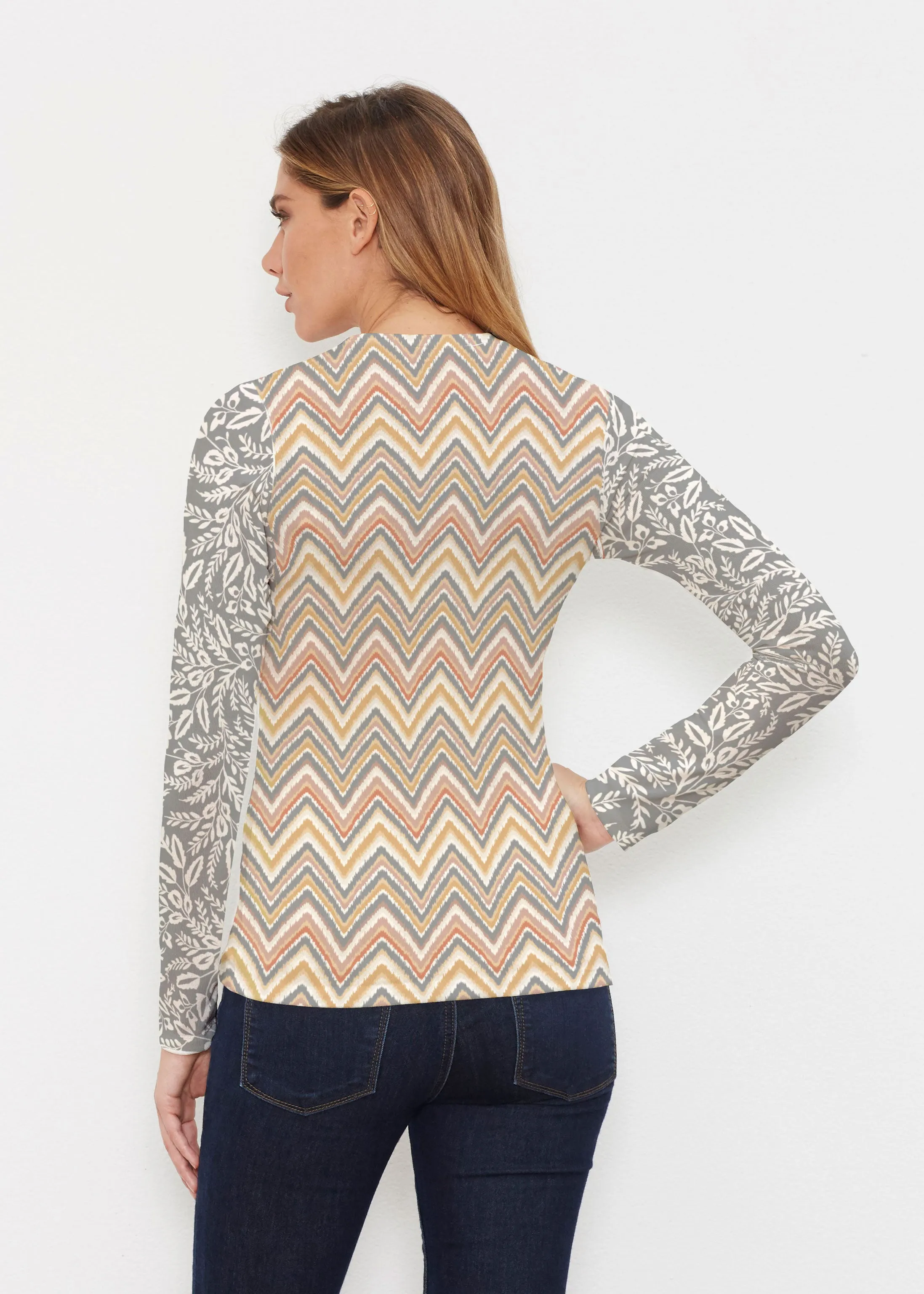 Chevron Vine (8017) ~ Butterknit Long Sleeve V-Neck Top