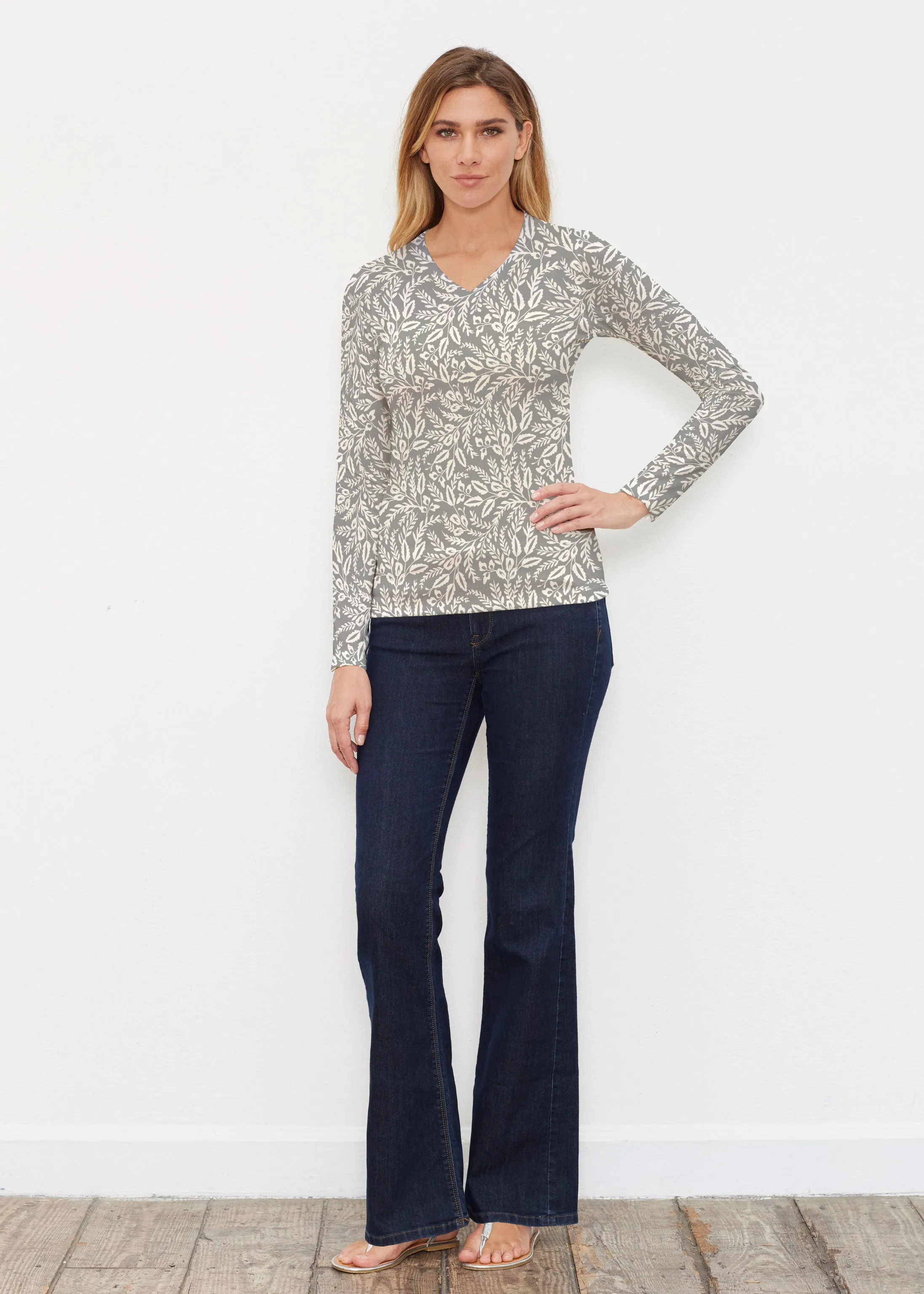 Chevron Vine (8017) ~ Butterknit Long Sleeve V-Neck Top