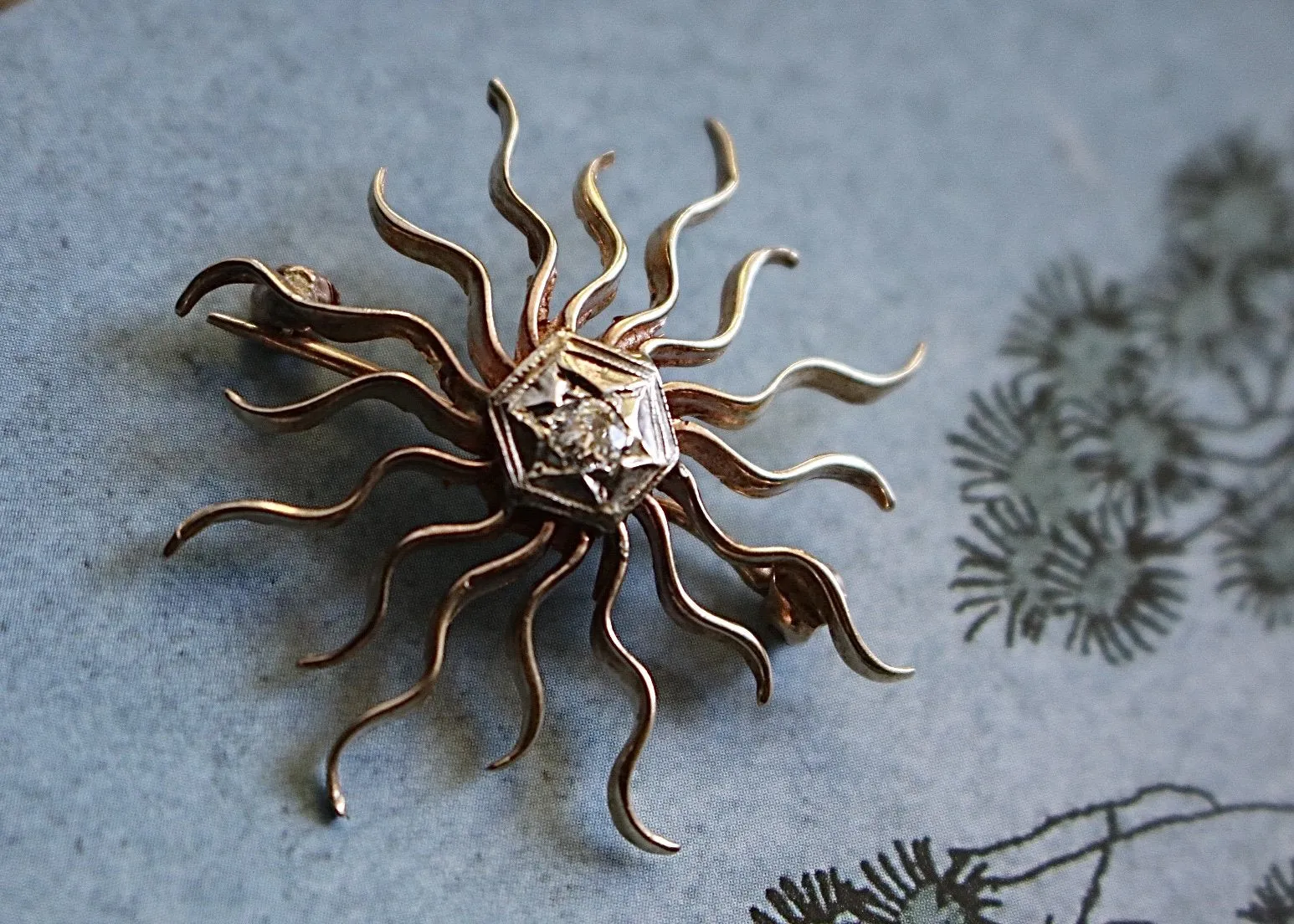 Circa 1910’s 14k and 12k Gold Celestial Vintage Brooch