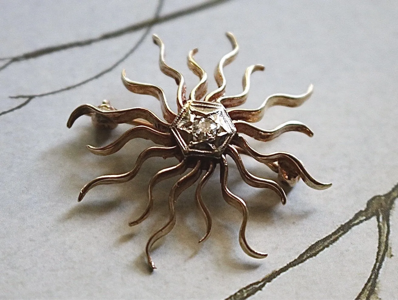 Circa 1910’s 14k and 12k Gold Celestial Vintage Brooch