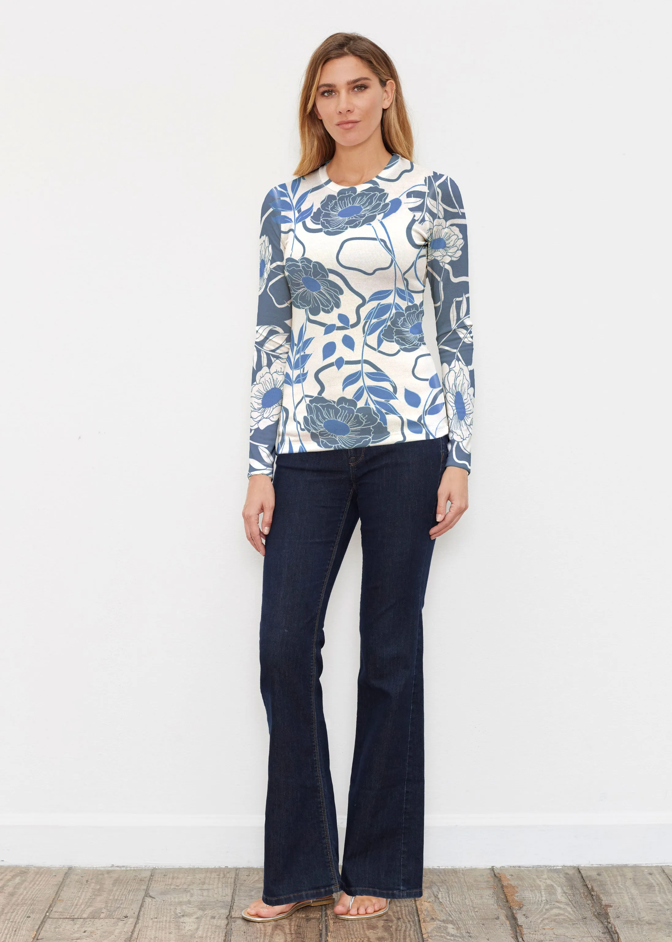 Clarrissa Navy (8138) ~ Butterknit Long Sleeve Crew Top