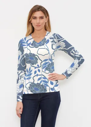 Clarrissa Navy (8138) ~ Butterknit Long Sleeve V-Neck Top