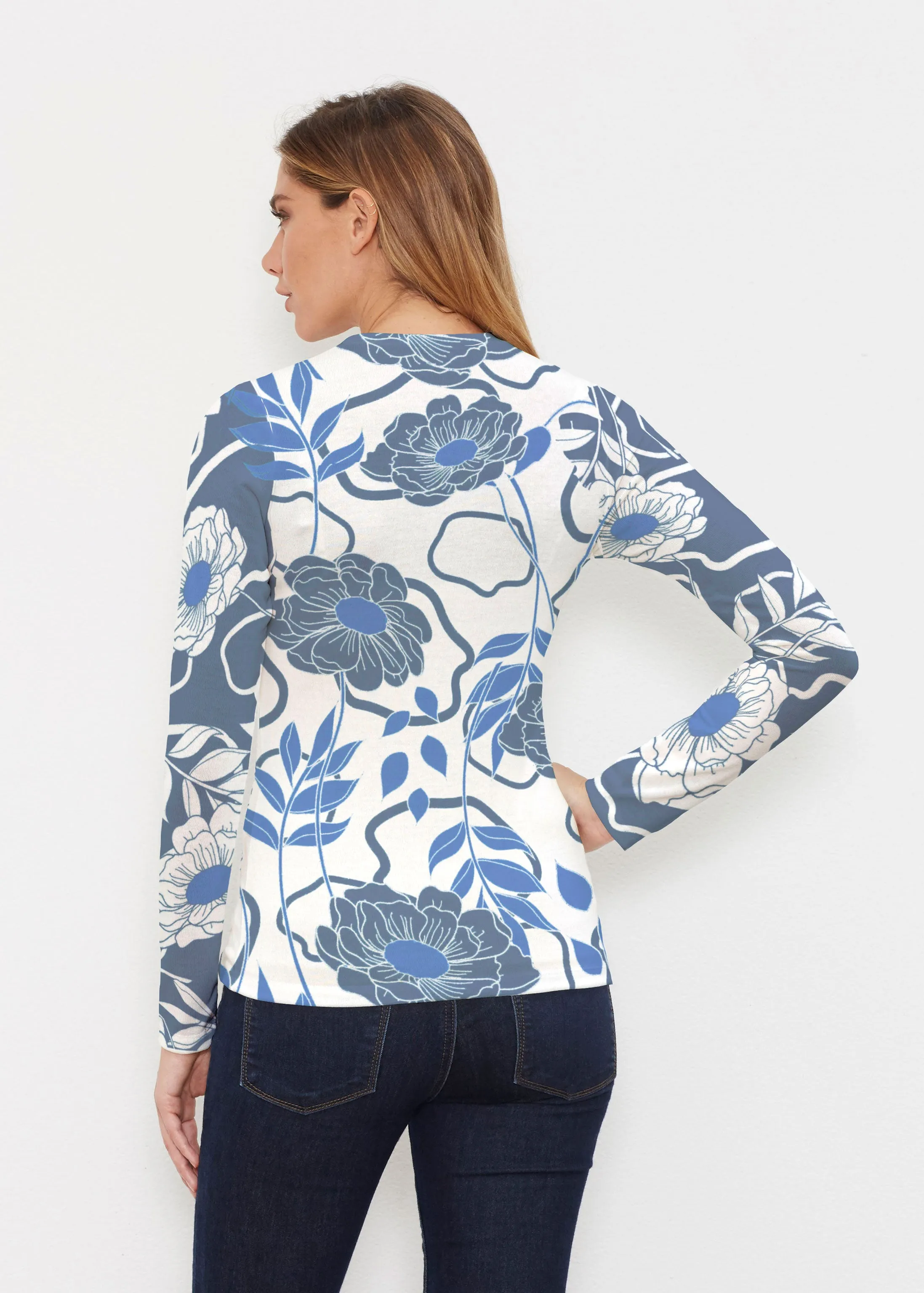 Clarrissa Navy (8138) ~ Butterknit Long Sleeve V-Neck Top