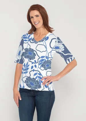 Clarrissa Navy (8138) ~ Signature Elbow Sleeve V-Neck Top
