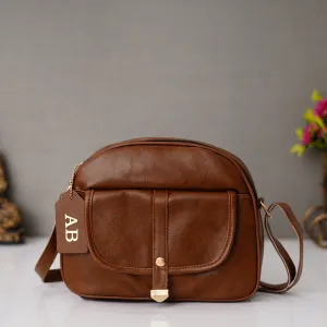 Classy Leather Customized Chain Sling Bag - Brown
