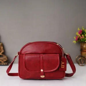 Classy Leather Customized Chain Sling Bag - Maroon