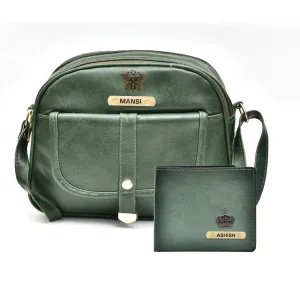 Classy Leather Customized Chain Sling Bag   Men's Wallet (Women's Combo) (Green Green)