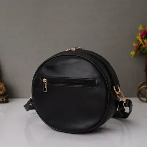 Classy Leather Customized Chain Sling Bag Round - Black