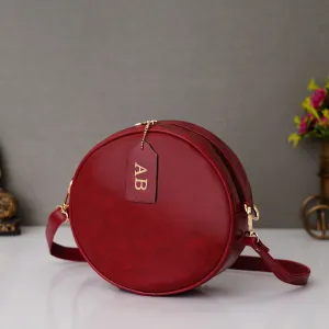 Classy Leather Customized Chain Sling Bag Round - Maroon
