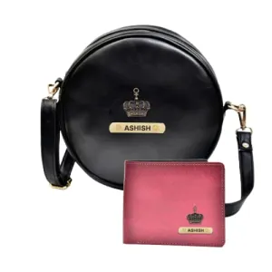 Classy Leather Customized Chained Sling Bag Round   Men's Wallet - Black Maroon
